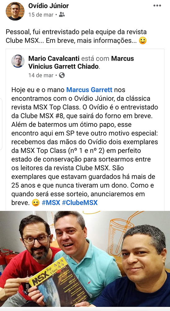 Repost da publicação realizada pelo Mario Cavalcanti da Clube MSX